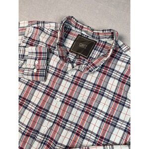 Obey Flannel Men XL   LS‎ Woven Metal Button Up Shirt Multi Plaid Blue Red